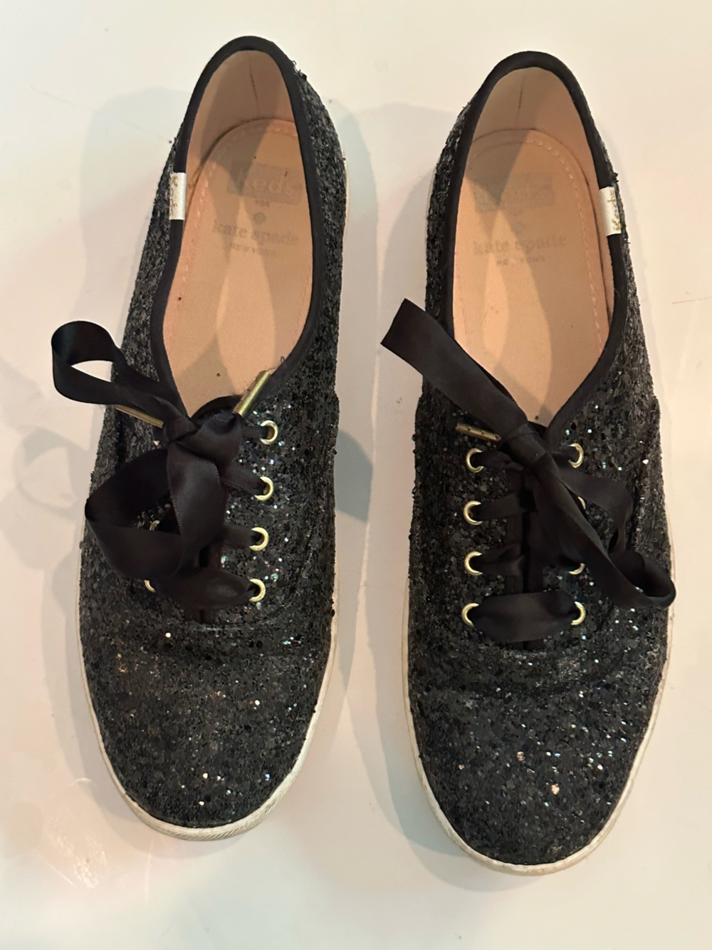 Black Glitter Ribbon Lace-Up Women's KEDS - Kate Spade collab